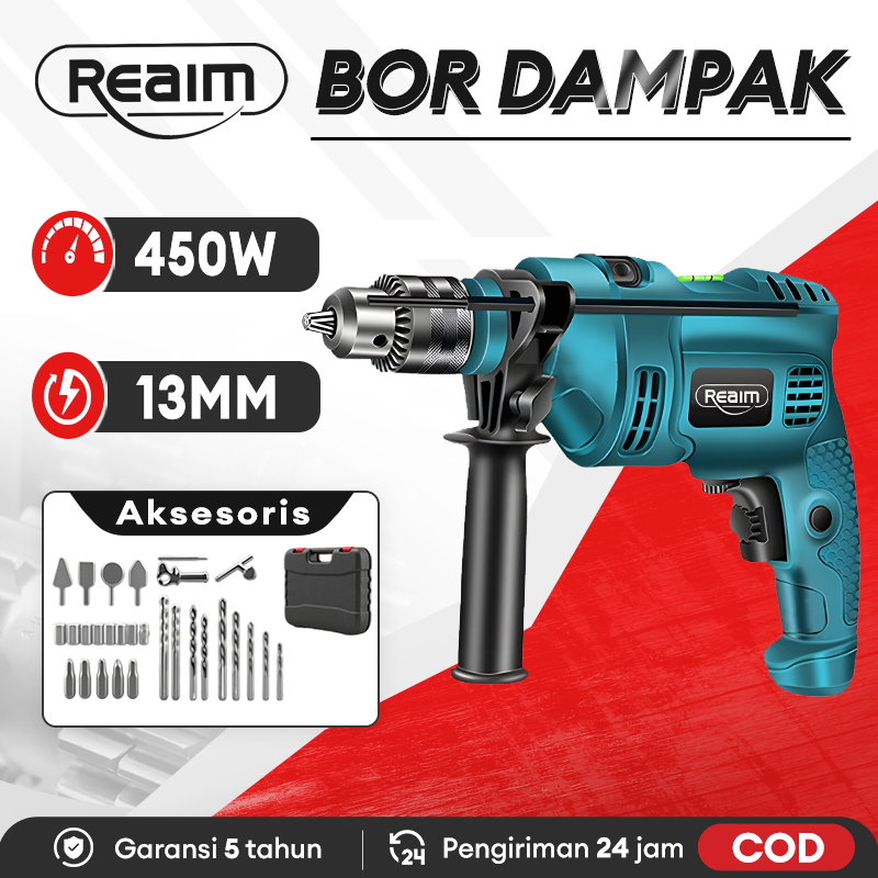 Reaim Bor Listrik 13mm Mesin Bor Bor Impact Bolak Balik Bor Listrik Impact Impact Drill Listrik