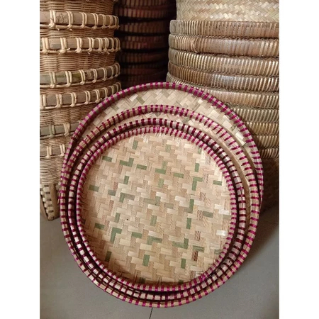 Perlengkapan Rumah Tempat Penyimpanan Makanan Tabir Bambu Bulat Anyaman Bambu