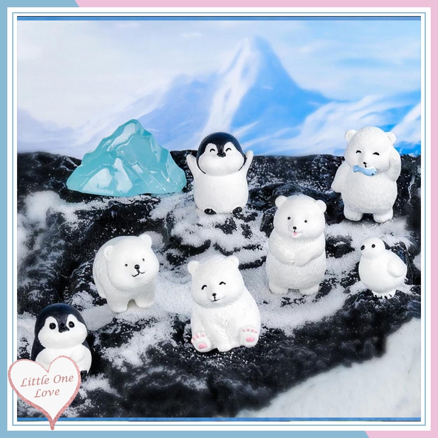 Ornament Dekorasi Miniature Figurine North Pole Animals Penguins Polar Bear Iceberg