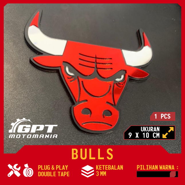 BULLS CHICAGO BANTENG MERAH NBA EMBLEM AKRILIK TIMBUL BUKAN STICKER VARIASI MOBIL MOTOR