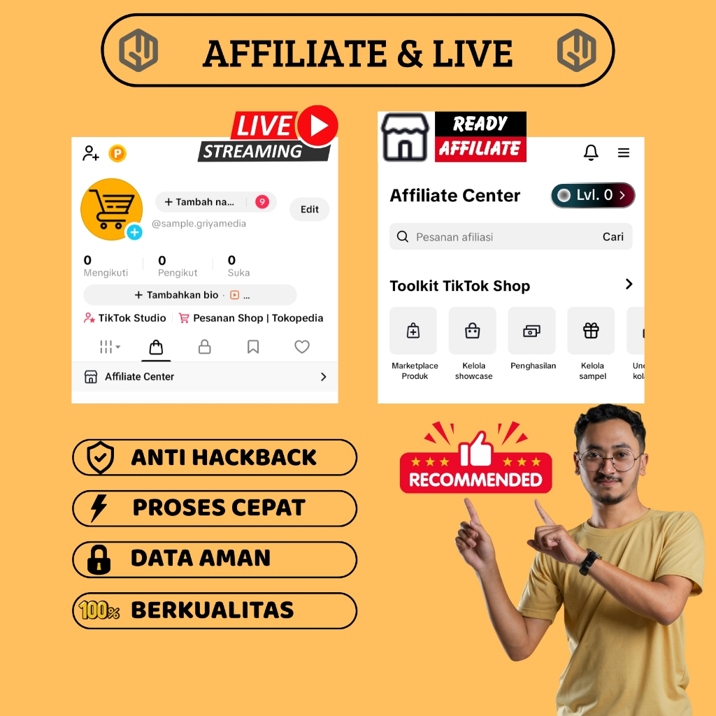 Akun TikTok Affiliate Aktif Keranjang Kuning dan Live Manager 1-5k Followerr