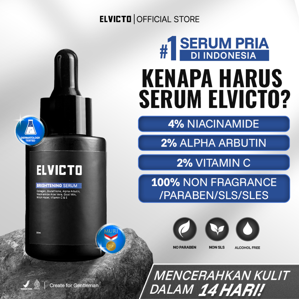 [REAL 4% NIACINAMIDE] ELVICTO BRIGHTENING SERUM 30ml | Serum Pria Pencerah Wajah Pria Dark Spot Seru