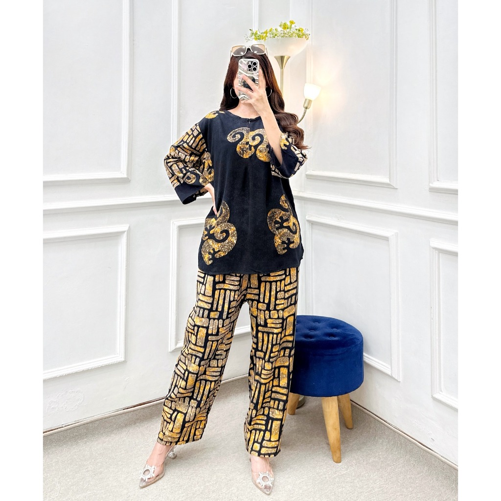 Setelan CP Batik Cap Malaman All size Bahan Rayon Tebal