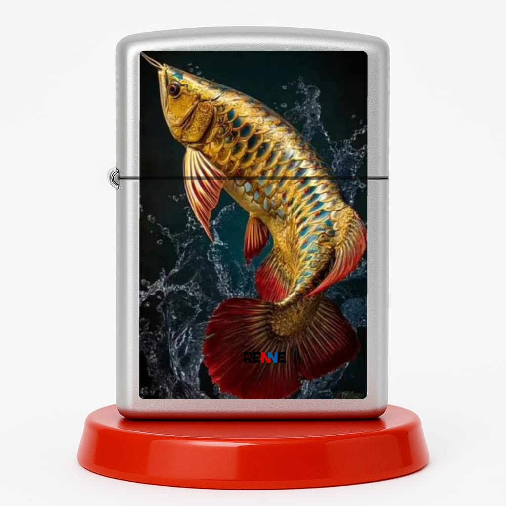 RENNE Korek Api Karakter Arwana Golden Crossback 24K Gold Minyak Batu Sumbu Elegan Metal Premium