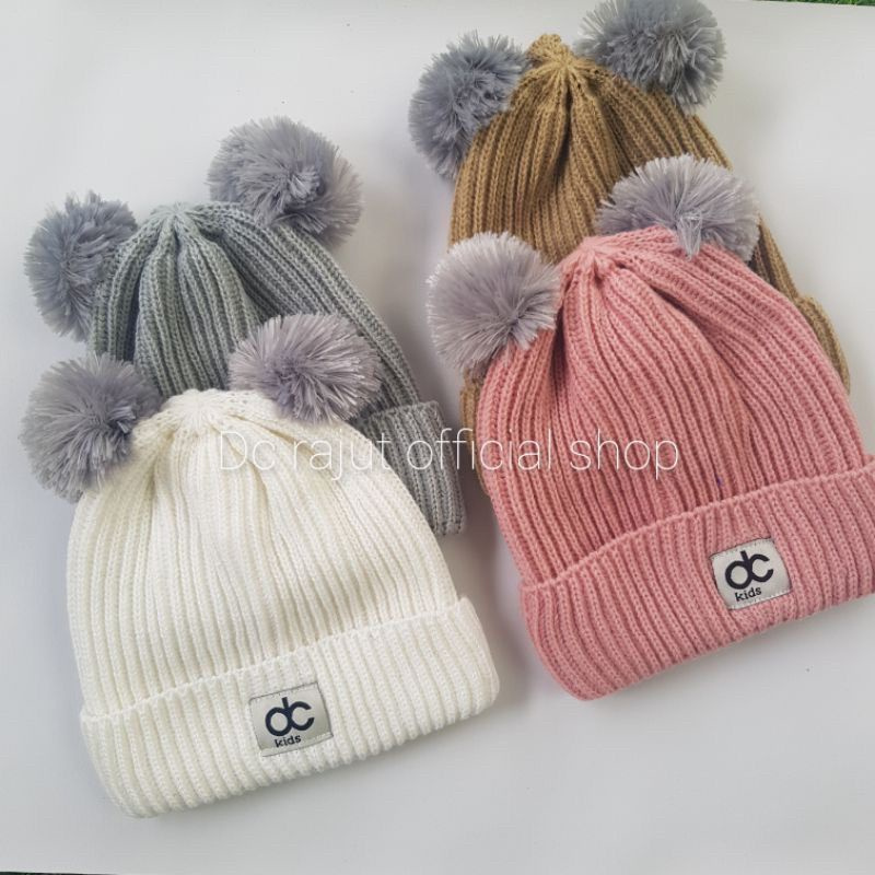 TOPI RAJUT DOUBLE POMPOM BABY BOY / KUPLUK BABY BOY /TOPI BABY /AKSESORIS BABY