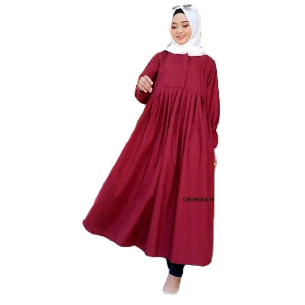 Dress Wanita Metta Jumbo Midi Bahan Katun Toyobo Motif Polos Busui Friendly Allsize LD 115 By Redea