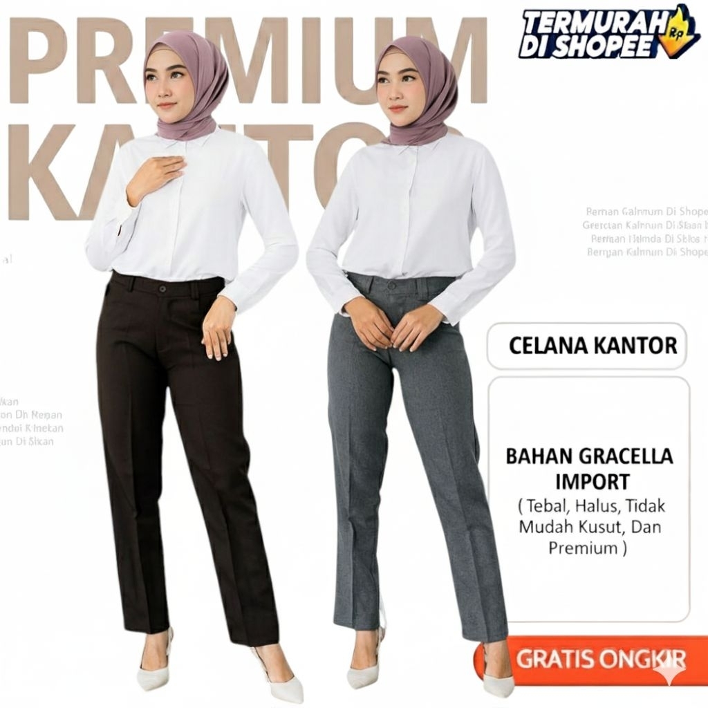 Dejifa Celana Kerja Wanita Celana Bahan Wanita Celana Kantor Formal Pinggang Resleting Kancing Jumbo