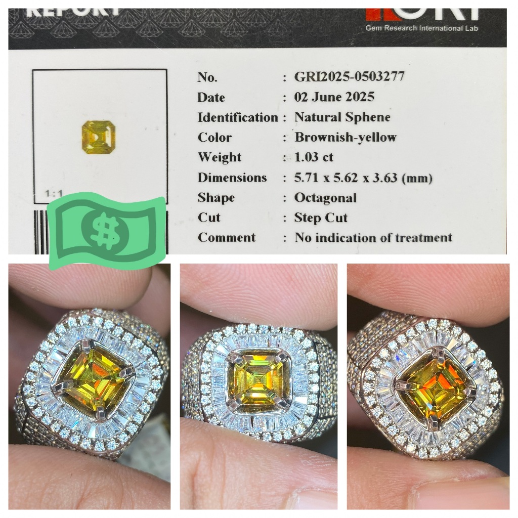 Natural 1.03ct rainbow sphene brutal luster hq gri