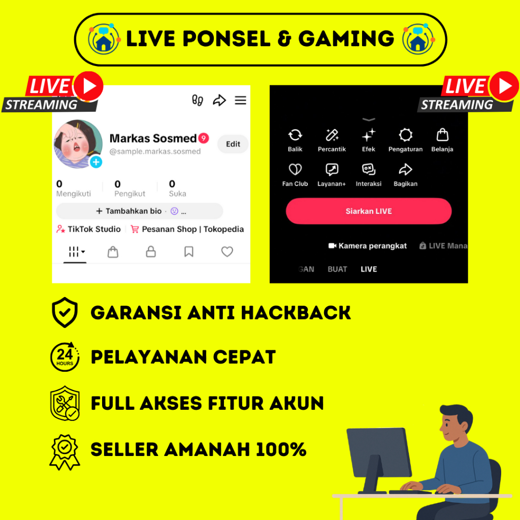 Akun TikTok Live Aktif Live Ponsel dan Live Gaming 1-5k Followerr Siap Pakai