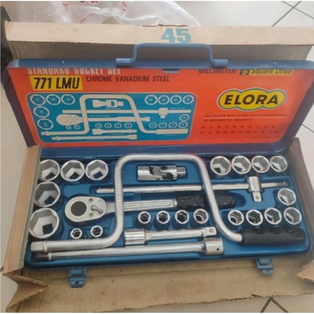 kunci shock set 26 pcs 1/2 inch DR (6 PT) ELORA kunci sock lengkap