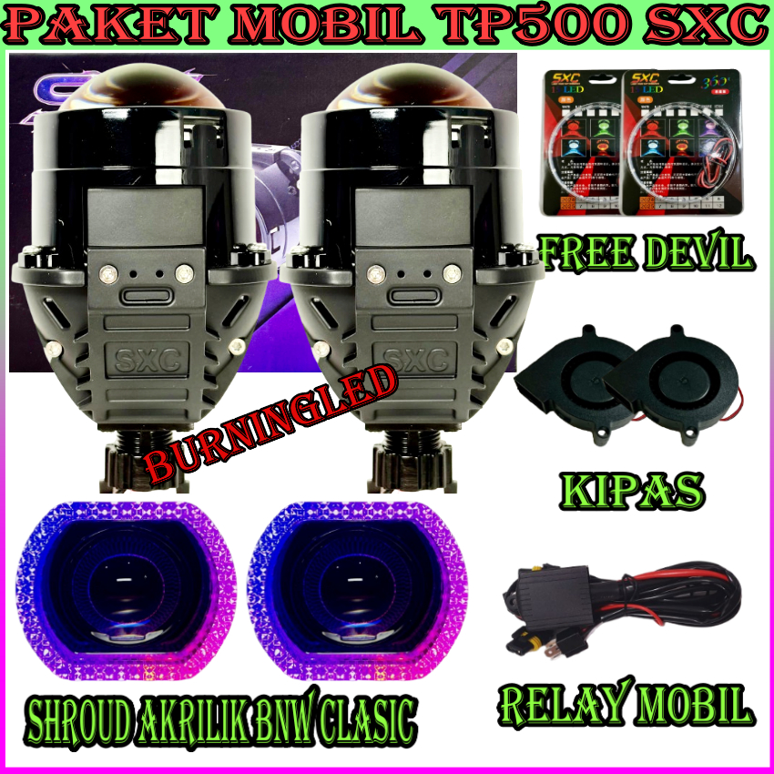 PAKET MOBIL LAMPU UTAMA PROJECTOR BILED SXC TP500 2,5 INCHI 60 WATT BLUELENS BILED SXC PREMIUM QUALI