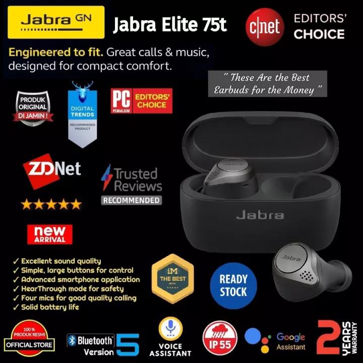 Jabra Elite 75t ANC Wireless Sweatproof Earbuds || Jabra Elite 75t TWS Bluetooth Earbuds IP57