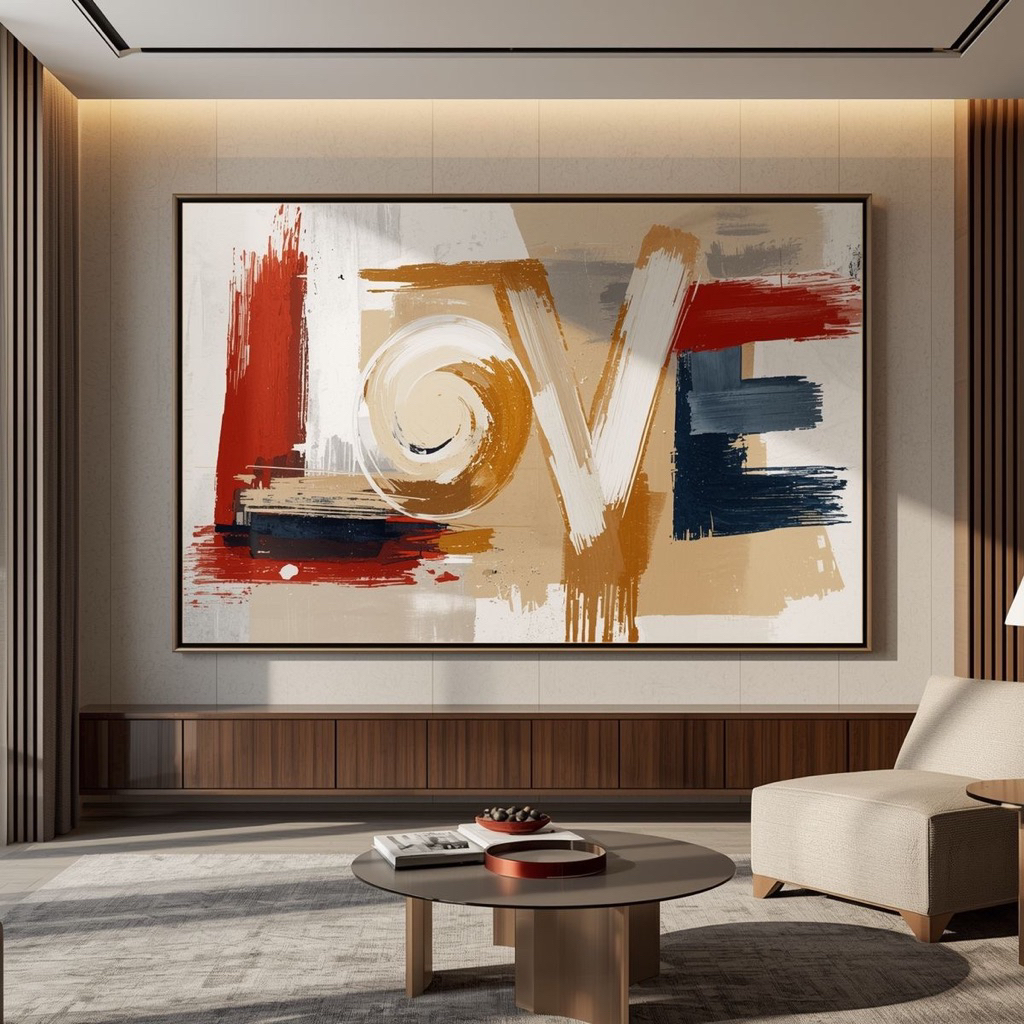 Lukisan dinding abstrak tekstur minimalis modern motif love abstrak - Hiasan rumah