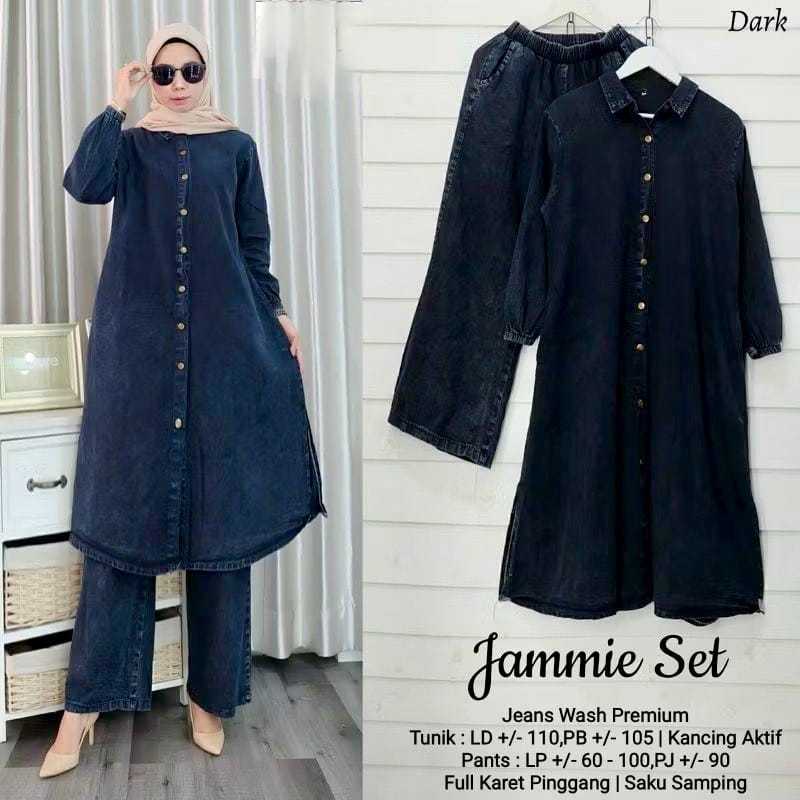 DA-Jammie set long jeans wanita high quality setelan jeans wanita setelan jumbo tunik jeans setelan 