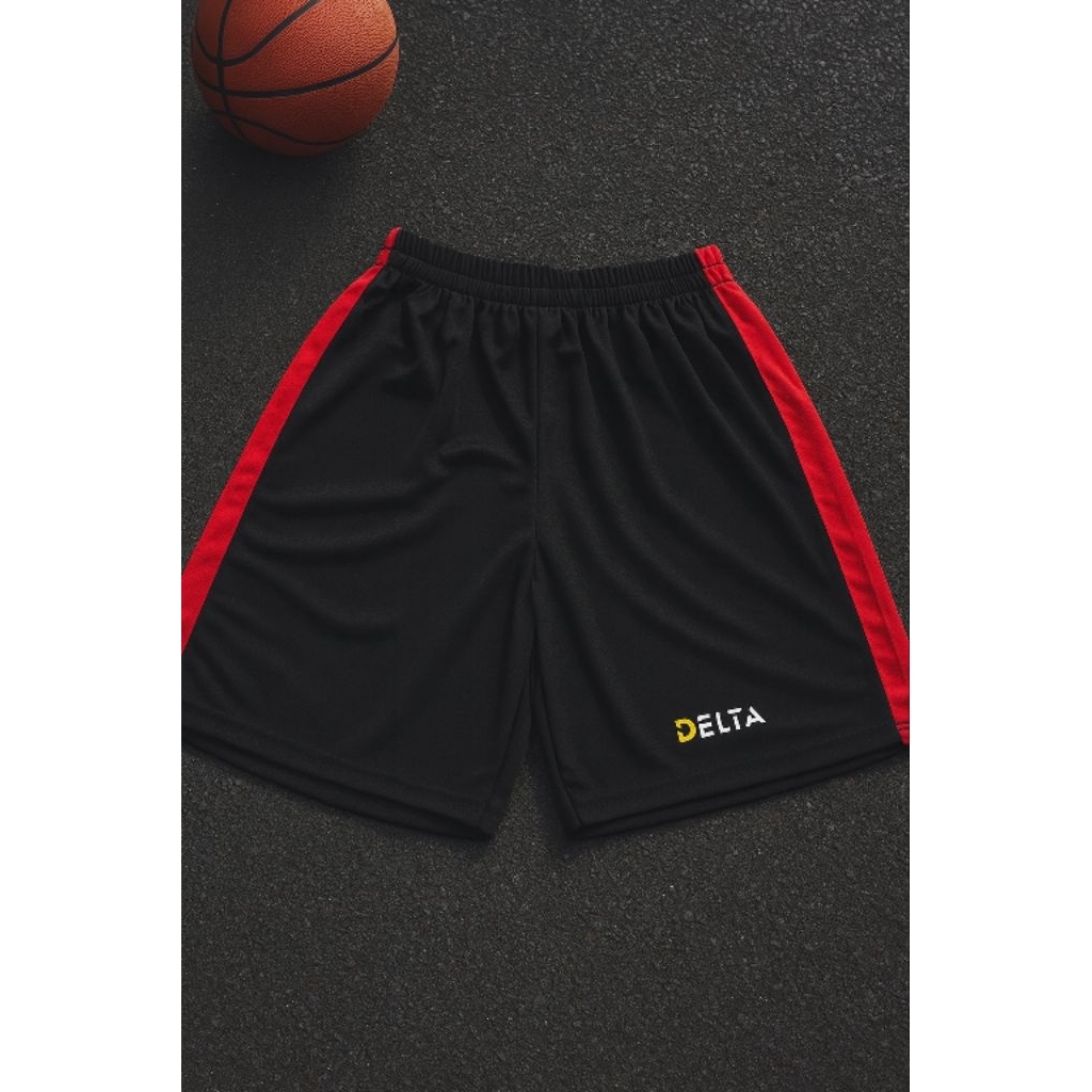 Celana bola celana sport celana pendek celana olahraga pria wanita dryfit hitam strip merah