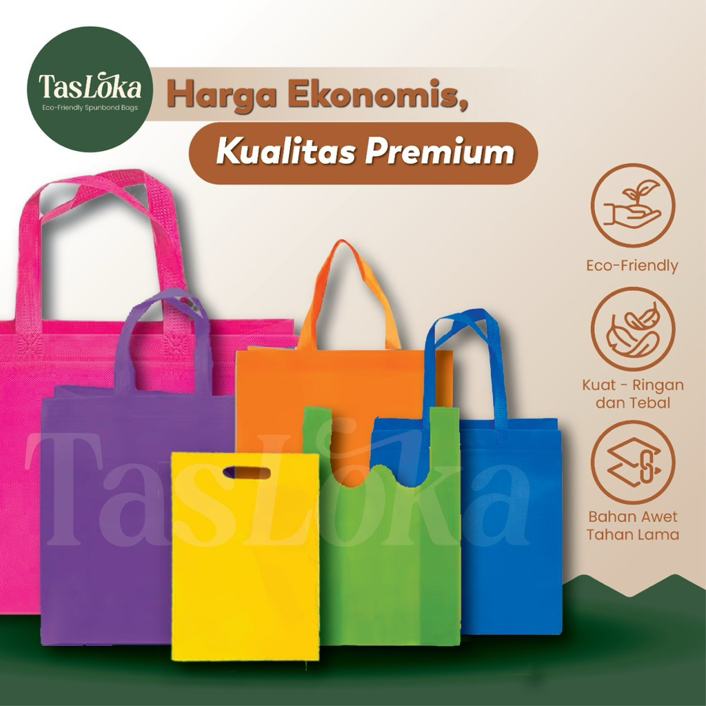 Paket 60 pcs Tas Spunbond Tas kue/Brownies Hls 65gsm Goodie Bag Souvenir Hampers tas Sembako/nasi