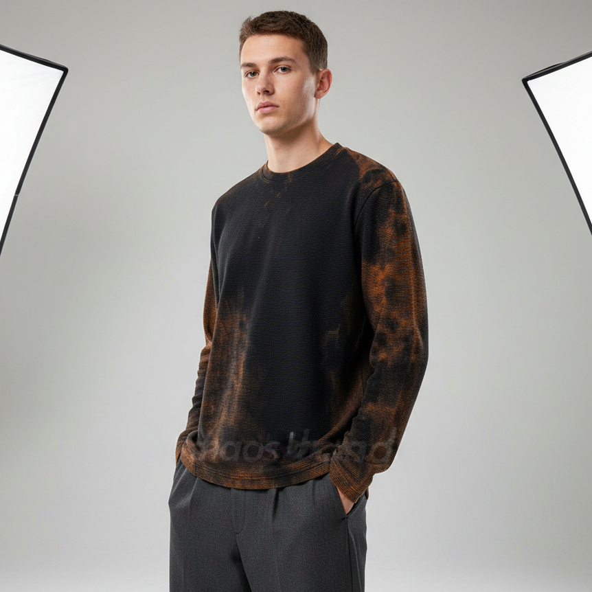 BUCKAROO Men's Orange Dyed Bleach Longsleeve T-Shirt Original | Size L