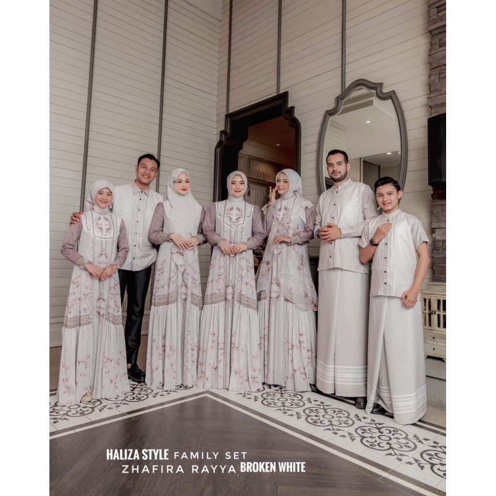 (OPEN PO) ZHAFIRA RAYYA BROKEN WHITE | FAMILY SET SARIMBIT 2026 BY HALIZA STYLE / COUPLE SET FAMILY 