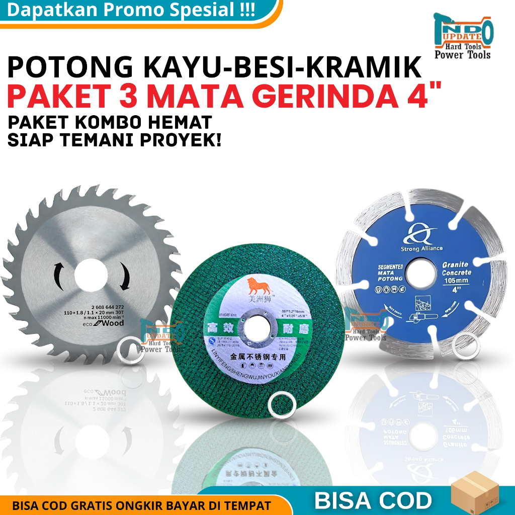 SET 3 MACAM MATA GERINDA. MATA POTONG BESI, MATA POTONG KAYU, MATA POTONG KERAMIK GERINDA 4 INCH GUR
