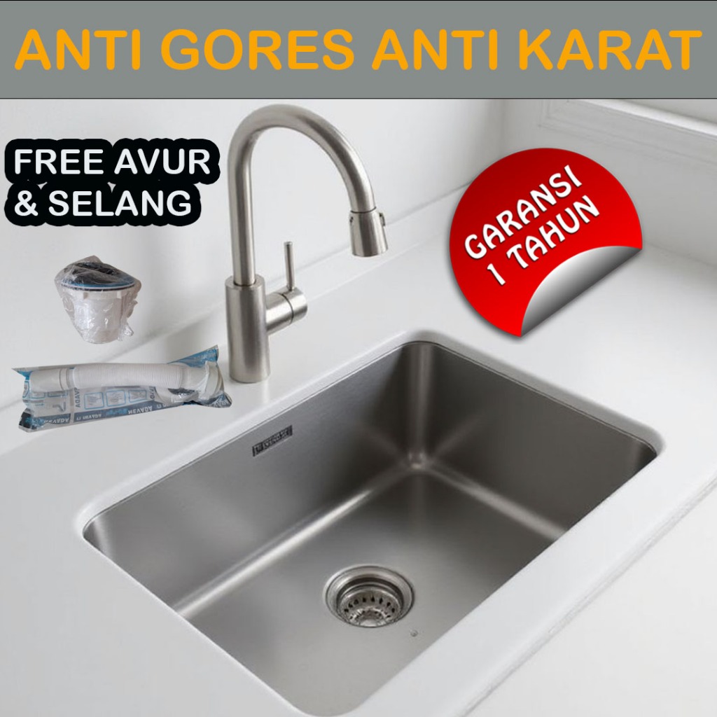 Bak Cuci Piring Wastafel Sink Stainless Steel Dapur Tebal Satu Lubang Kitchen Sink Set Ukuran 50 x 4