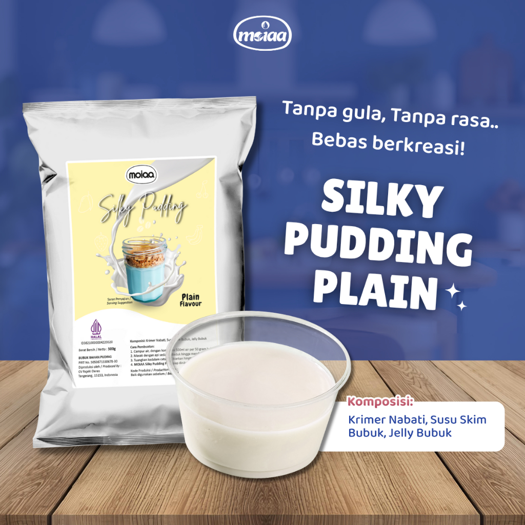 PLAIN SILKY PUDDING 500 GRAM / Bubuk Puding Tanpa Gula Tanpa Rasa / Instant Premix Premiks - MOIAA