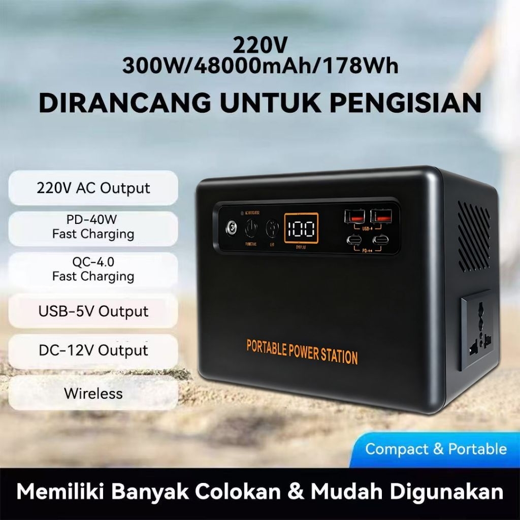 220V 300W Powerbank Kapasitas Baterai 48000mAh Solar Generator Listrik Mini Genset Portable Power St