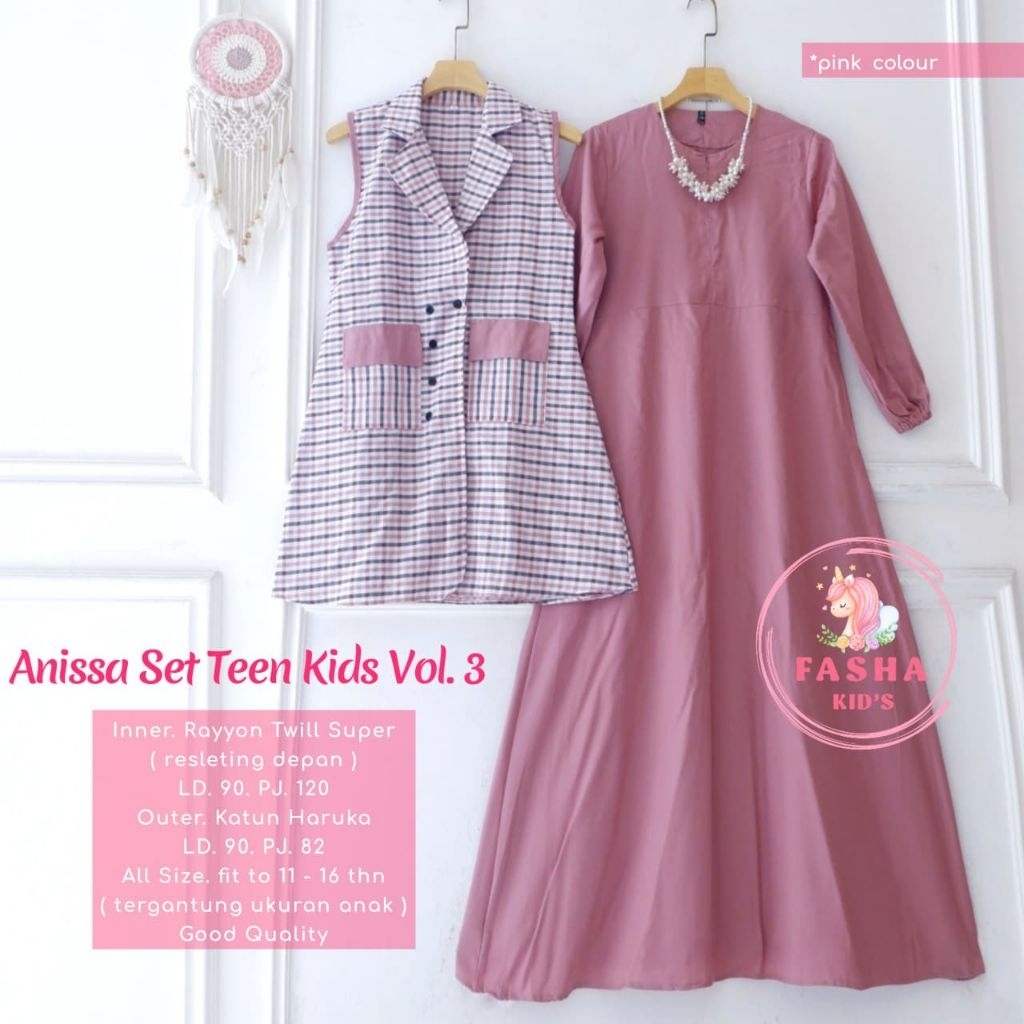 Anissa set teen kids #3 setelan dress anak remaja perempuan inner rayon twill super outer katun haru