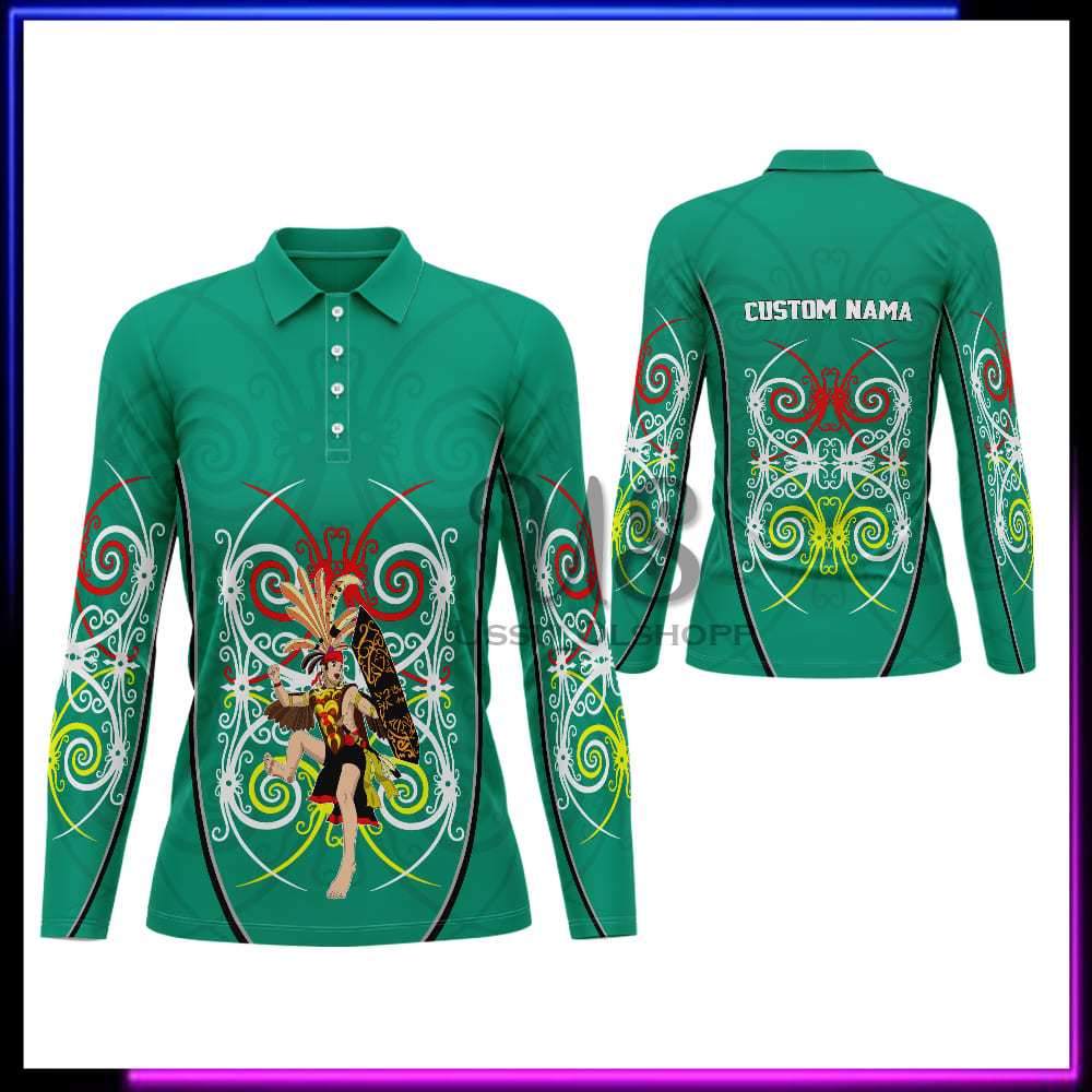 Jersey Batik Kalimantan Kaos Wanita Batik Dayak lengan panjang Kaos Motif Batik Bisa Pake Nama