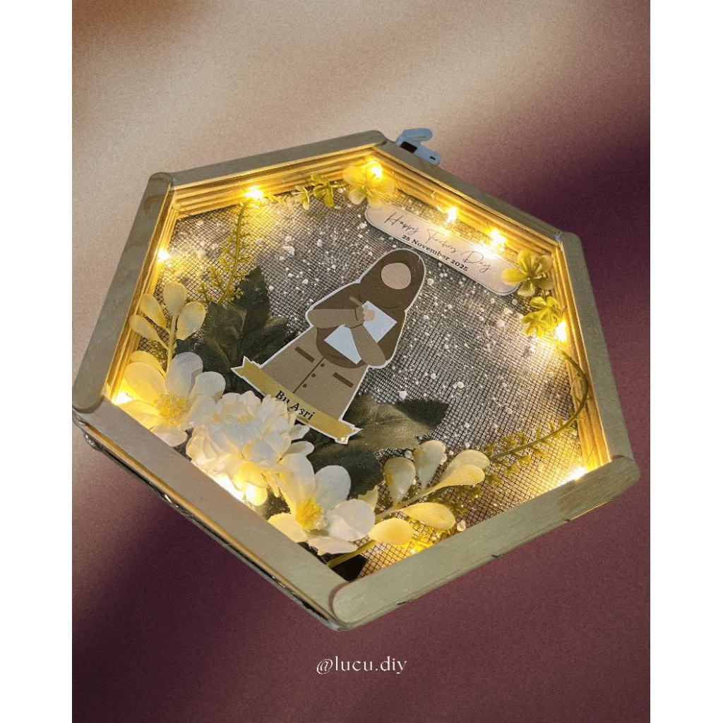 Gift- Hexa Frame Costum Name | Gift Box Hari Guru | Kado