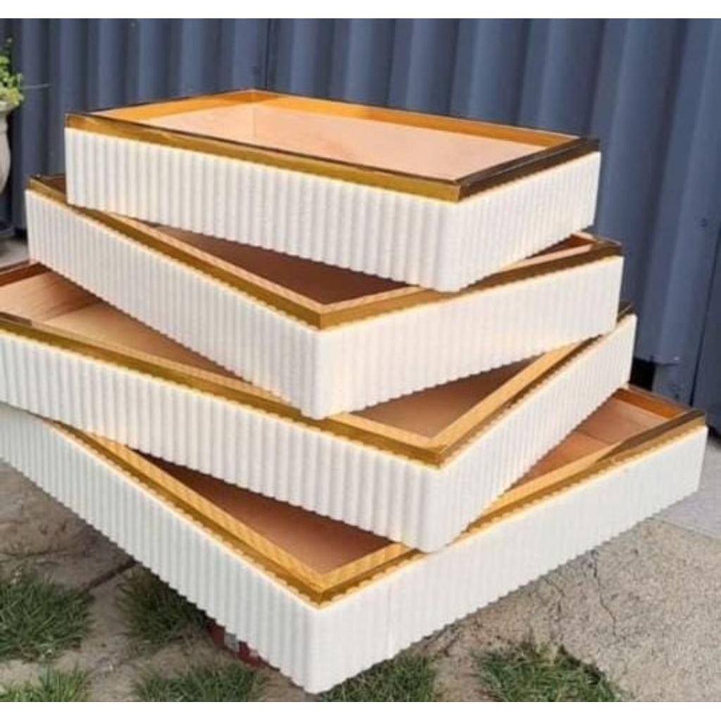 BOX HANTARAN BOGO PUTIH GOLD SET ISI 4 + TUTUP AKRILIK | BOX SESERAHAN PERNIKAHAN | BOX HANTARAN TER