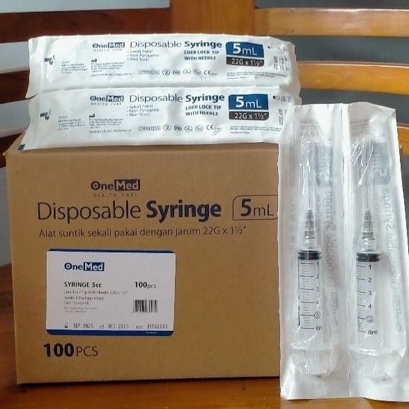 Spuit 5 cc onemed 1 Box / disposible syringe 5 ml