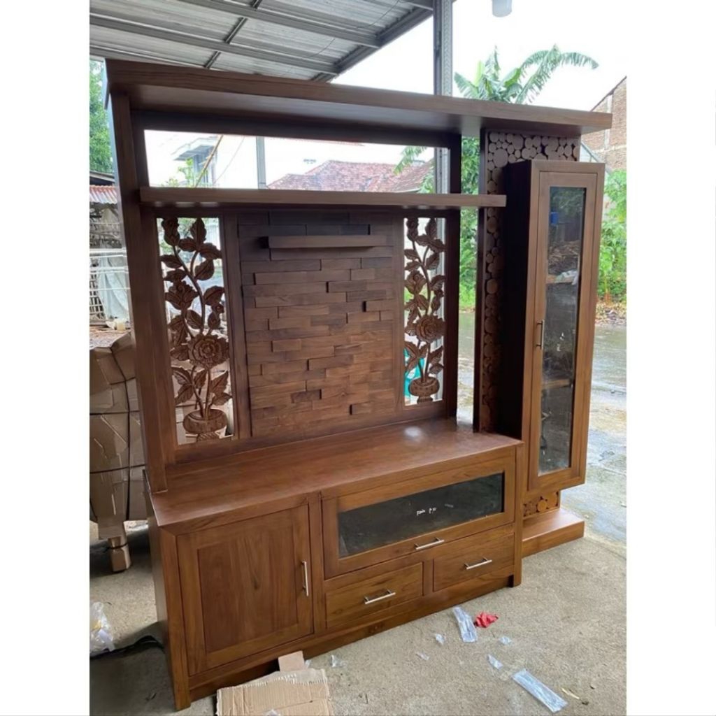 bufet tv partisi jati/bufet tv penyekat ruangan kayu jati/bufet tv jati jepara