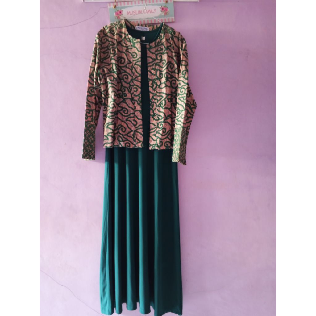 Gamis bolero batik warna hijau botol (preloved)