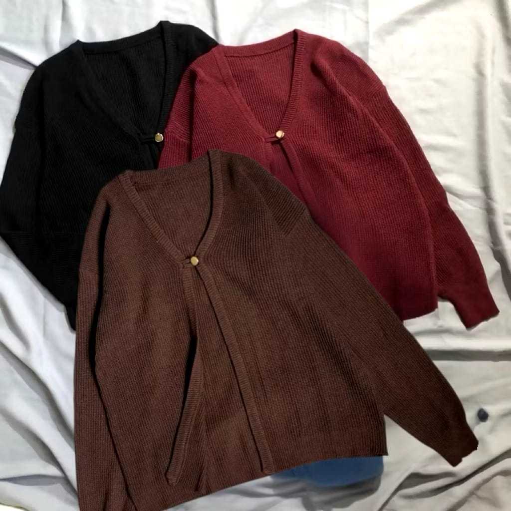 Cardigan Rajut Tebal Premium Kancing Gold - Atasan Cardy Wanita Style Korean