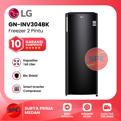 KULKAS FREEZER 1 PINTU LG KAPASITAS 165 LITER GN-INV304BK / GNINV304BK GARANSI RESMI (MEDAN)
