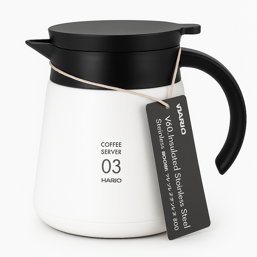 HARIO V60 Insulated Stainless Steel Server 800 (03) – Putih/Hitam
