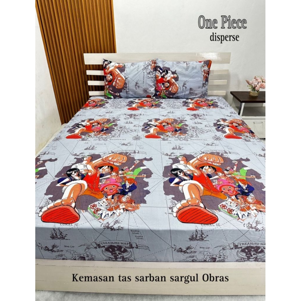 SPREI KARET KATUN PREMIUM 90/100/120/140/160/180/200 Motif one piece abu anime anak kartun