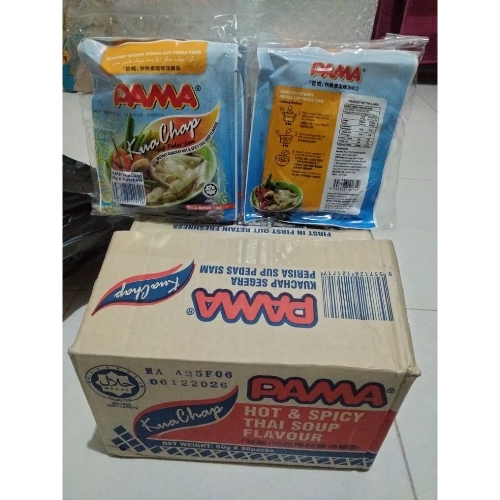 Free Ongkir COD Pama Kua Chap Hot and Spicy Thai Soup With Noodle (1 Dus 30 Pcs) Kwecap Instan Halal