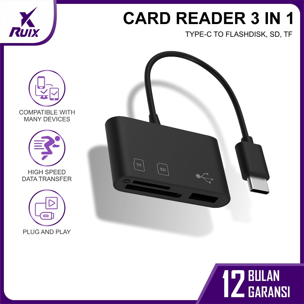 Card Reader 3in1 OTG HUB Micro USB dan Type C - Lightning - USB Flashdisk - SD Card - MicroSD Card