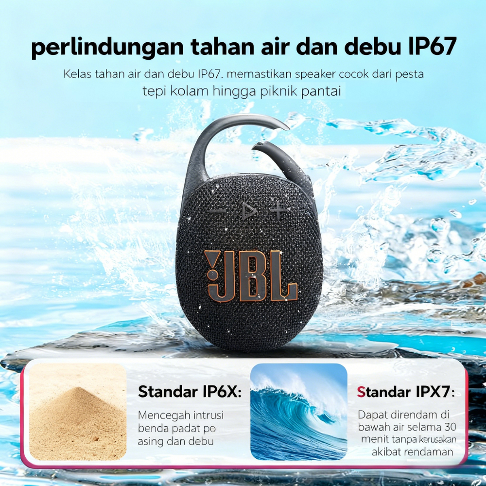 100% Asli dan Autentik   JBL Clip 5  Speaker Tahan Air Ultra-PortabelSpeaker Bluetooth Nirkabel JBL 