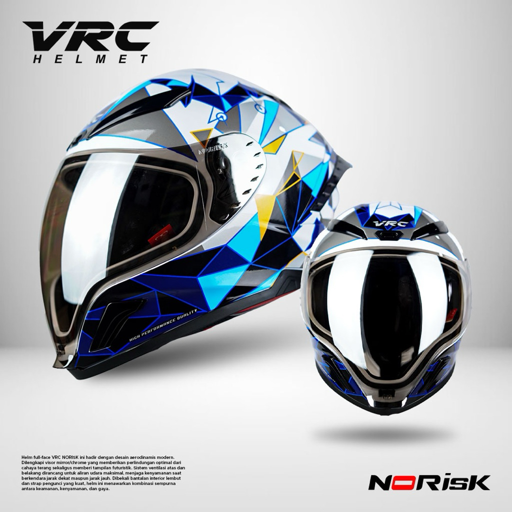 Helm Full Face VRC Platinum Motif Ekspargard Blue Visor Iridium Original SNI