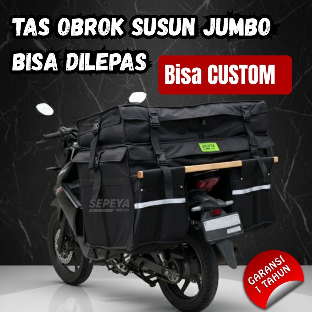 Tas Obrok Custom Super Jumbo 2 Tingkat – Anti Air, Bisa Dilepas, Kuat & Awet untuk Kurir Ojol