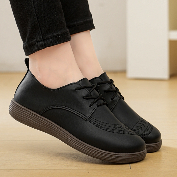 QINGSHUI Sepatu sneakers kasual wanita, sepatu kulit wanita, sepatu kerja wanita