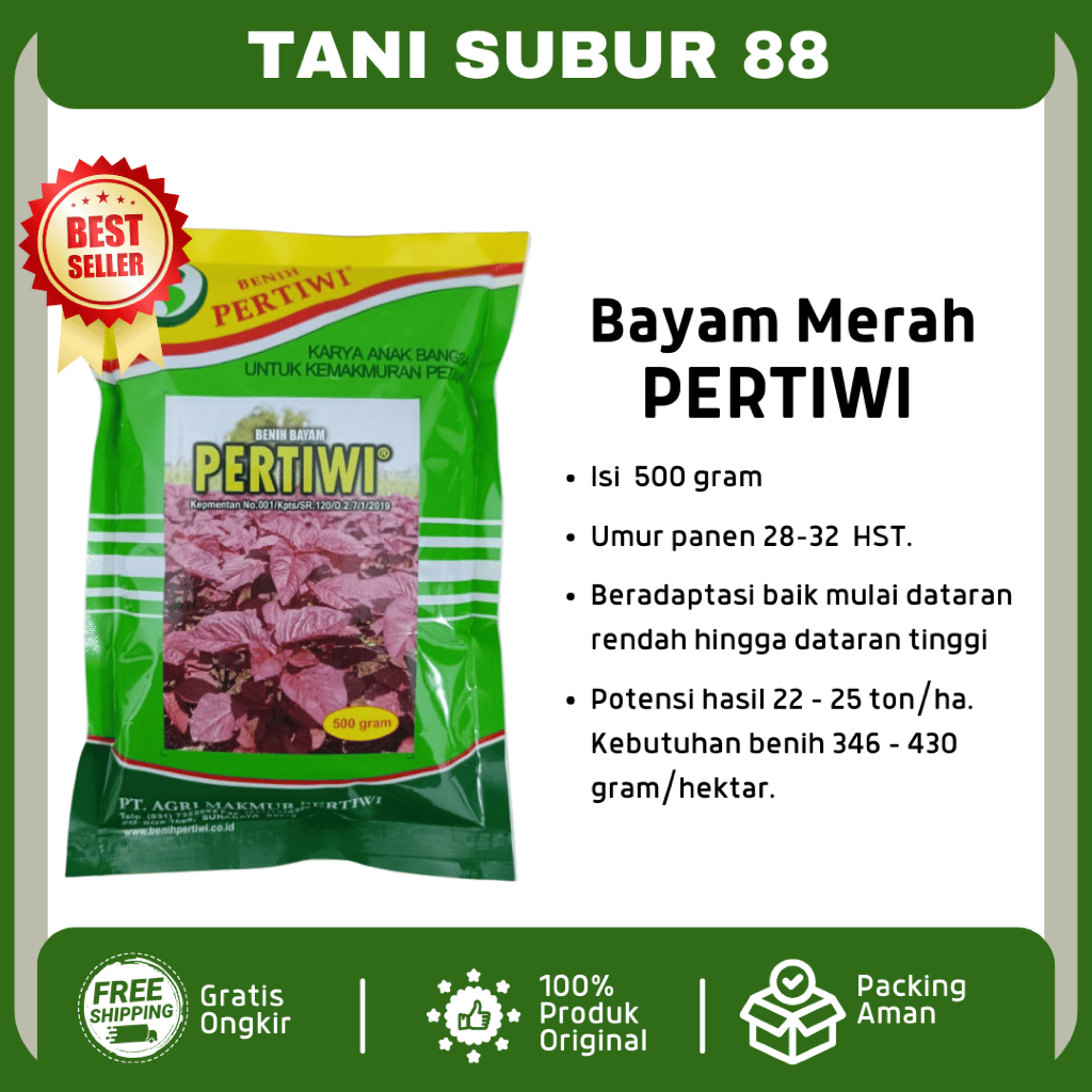 Benih Pertiwi - Benih Bayam Merah Pertiwi (500 Gram) Benih bayam merah PERTIWI 500 gram bibit bayam 