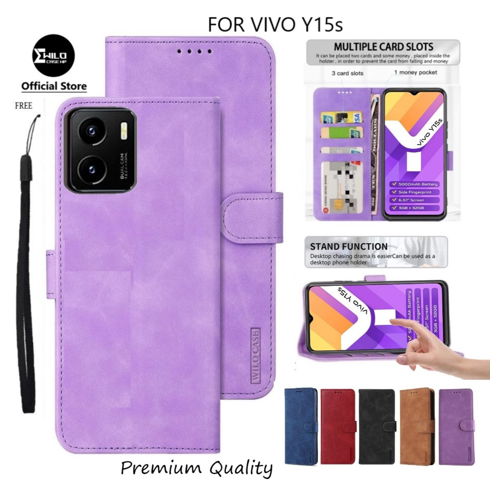 Vivo Y15s (2021) Wallet Case Kulit Casing Dompet Case Wallet Leather Flip Case Vivo Y15s casing hp