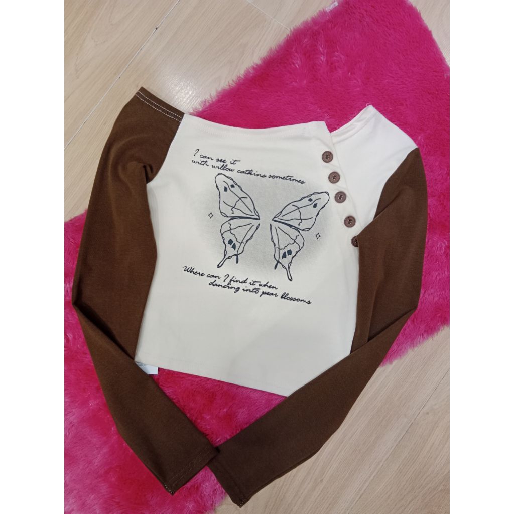 KAOS CROP SABRINA IMPORT KUPU-KUPU / CROPTOP SABRINA / KAOS SABRINA