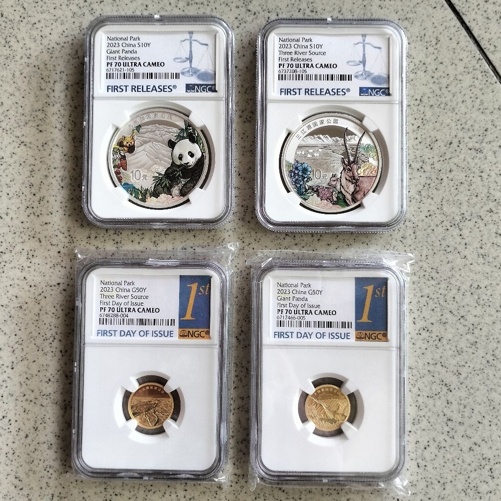 NGC PF 70 2023 China Set Koin Perak Emas National Park Giant Panda Three River Silver Gold Coin