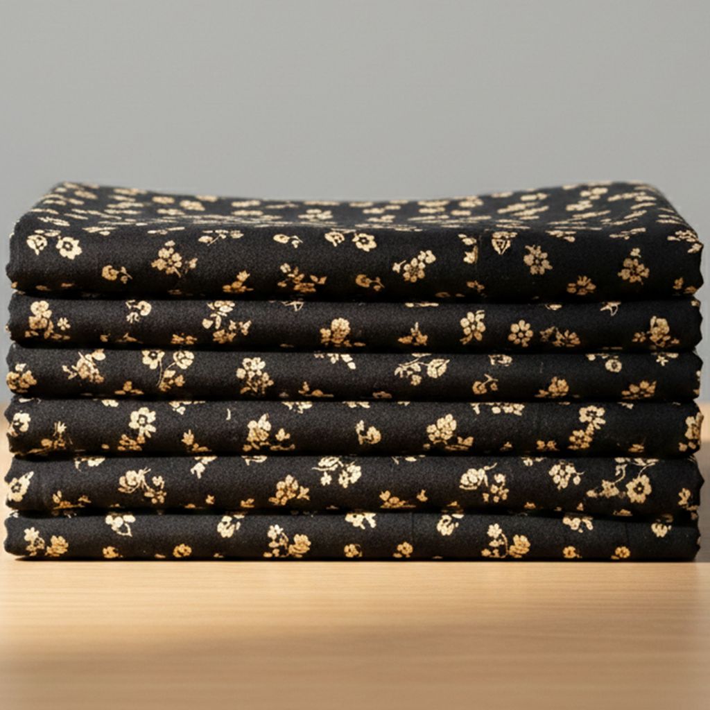 Kain Rayon Motif Bunga Viola Hitam Bahan Katun Lebar 115 cm