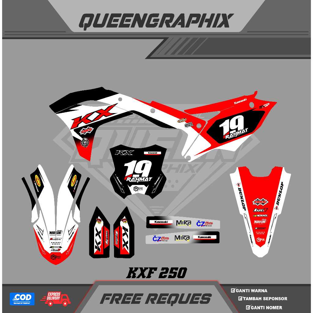 DECAL KX F 250, GTX  KX F 250 BISA CUSTOM DESAIGN NAMA, NOMOR, SPONSOR, WARNA (37)