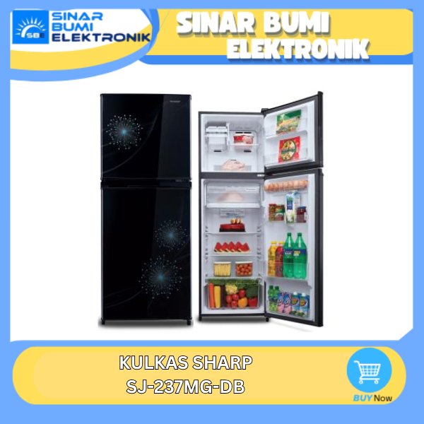 SHARP SJ-237MG-DB Kulkas 2 Pintu 205 Liter Low Watt - SJ237MGDB / SJ237MG / SJ-237-MG